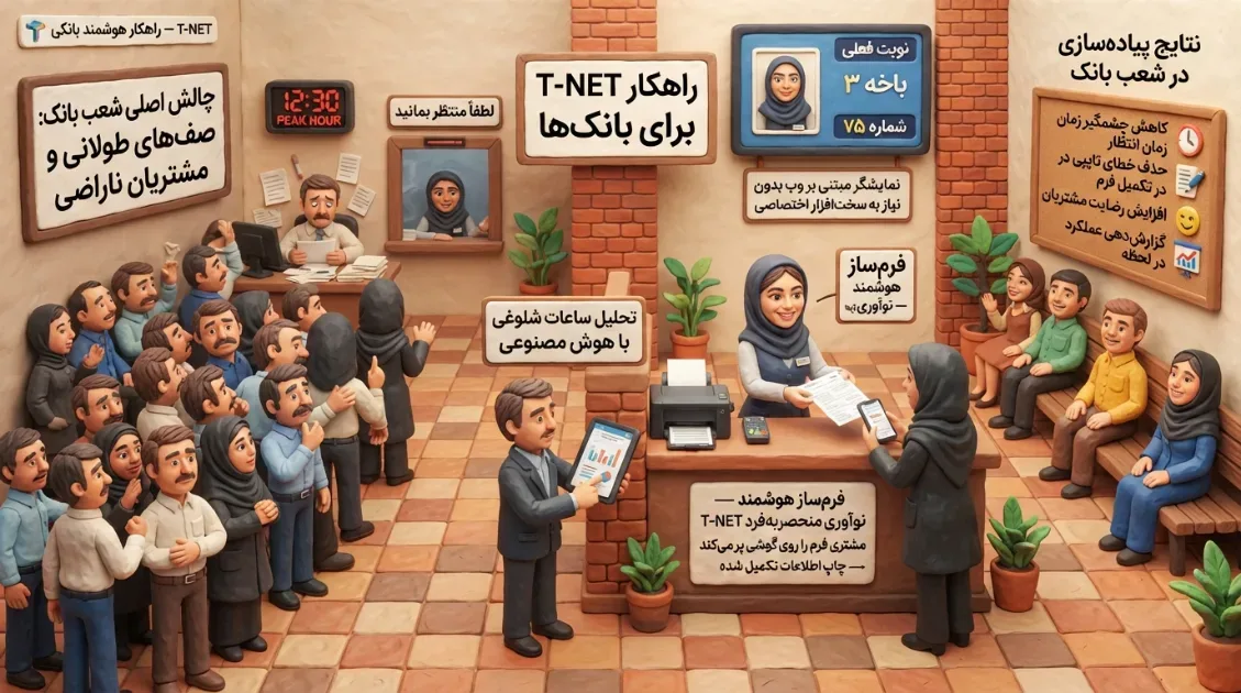 مدیریت صف بانک با سیستم هوشمند — راهکار تی‌نت برای شعب بانکی